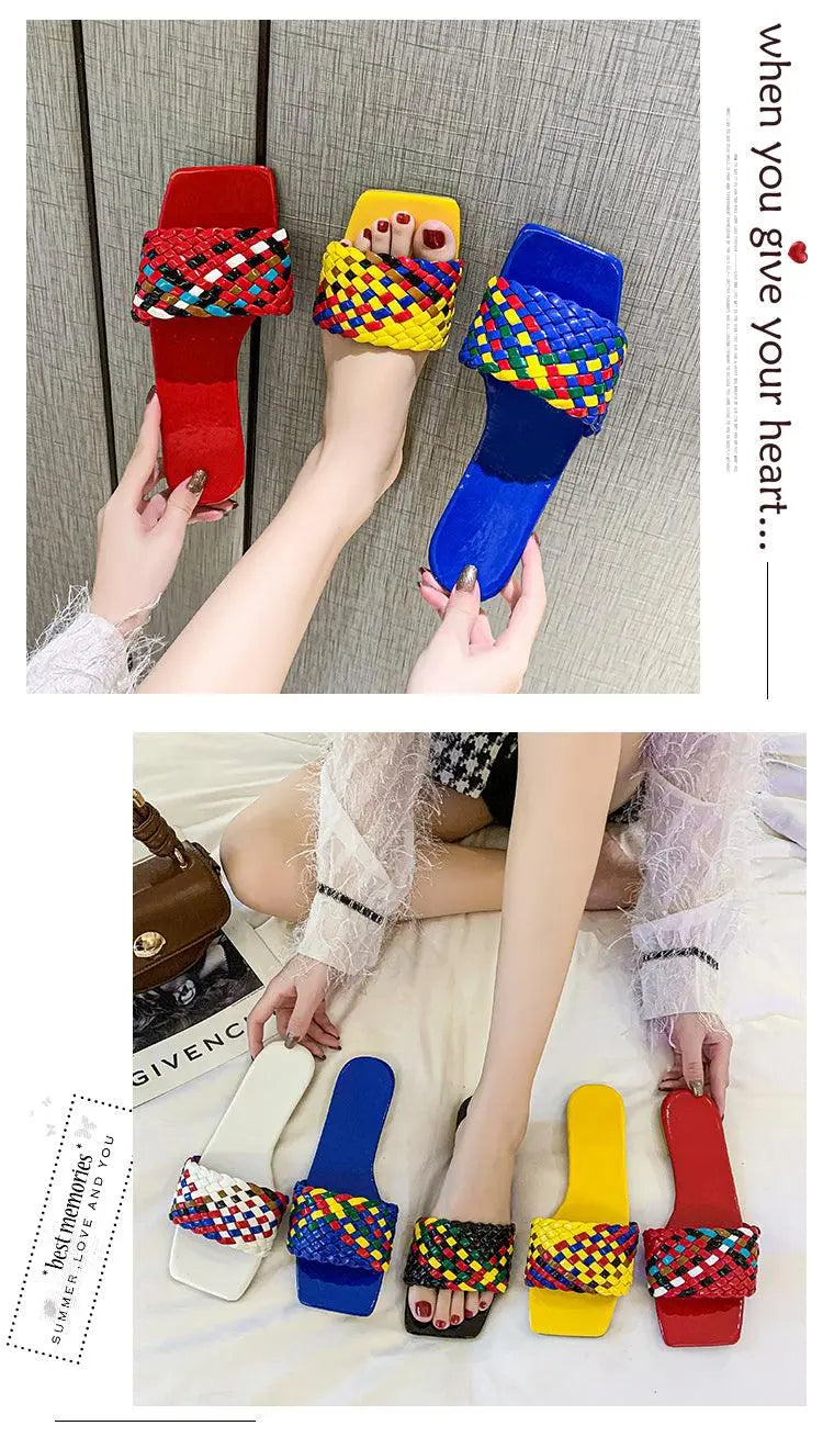 Party Luxury Ladies Slippers Charm Design Open-Toe Beach Flat Sandals Casual Flip Flops Women Shoes Flat Sandals Slip On Slide Sandals Leather Strap Flat Sandals Stevvex