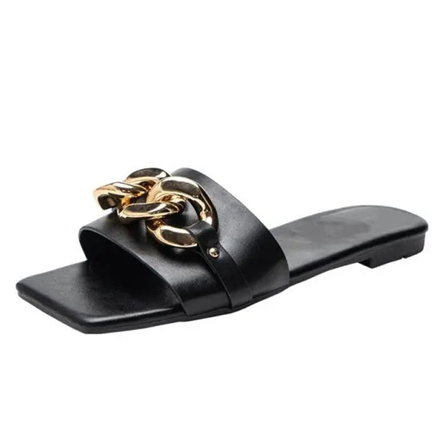Party Luxury Ladies Slippers Charm Design Open-Toe Beach Flat Sandals Casual Flip Flops Women Shoes Flat Sandals Slip On Slide Sandals Leather Strap Flat Sandals Stevvex