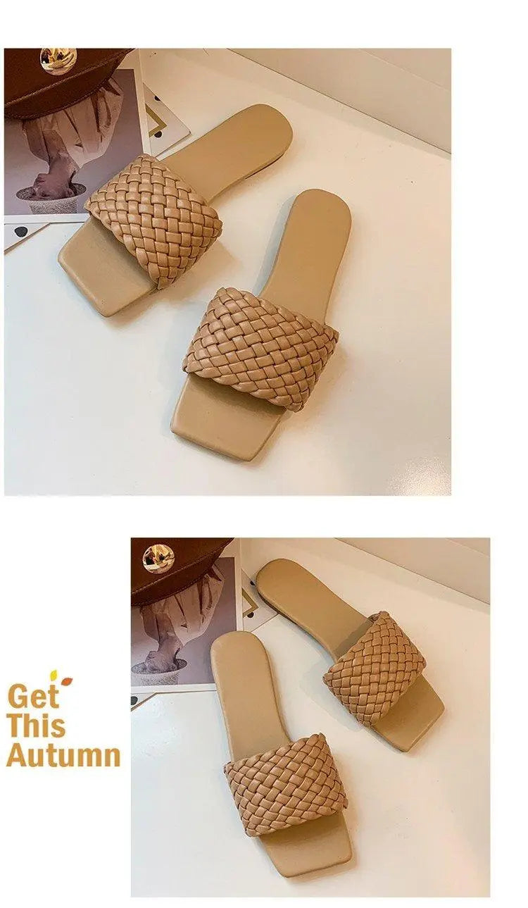 Party Luxury Ladies Slippers Charm Design Open-Toe Beach Flat Sandals Casual Flip Flops Women Shoes Flat Sandals Slip On Slide Sandals Leather Strap Flat Sandals Stevvex