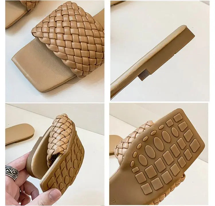 Party Luxury Ladies Slippers Charm Design Open-Toe Beach Flat Sandals Casual Flip Flops Women Shoes Flat Sandals Slip On Slide Sandals Leather Strap Flat Sandals Stevvex