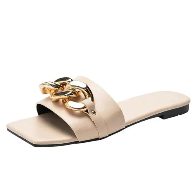 Party Luxury Ladies Slippers Charm Design Open-Toe Beach Flat Sandals Casual Flip Flops Women Shoes Flat Sandals Slip On Slide Sandals Leather Strap Flat Sandals Stevvex
