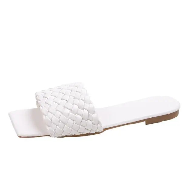 Party Luxury Ladies Slippers Charm Design Open-Toe Beach Flat Sandals Casual Flip Flops Women Shoes Flat Sandals Slip On Slide Sandals Leather Strap Flat Sandals Stevvex