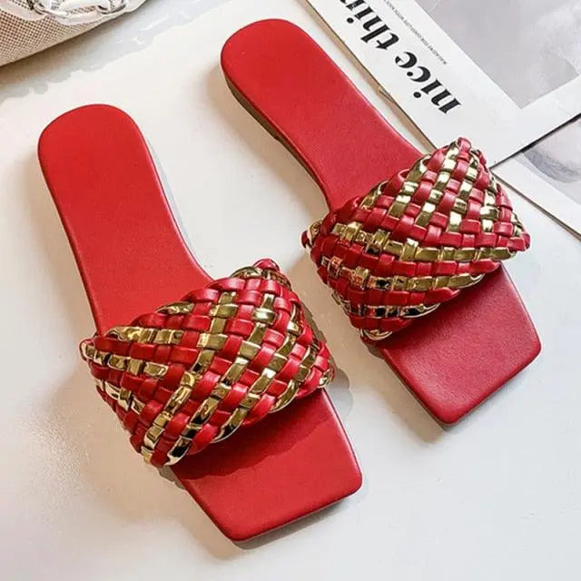 Party Luxury Ladies Slippers Charm Design Open-Toe Beach Flat Sandals Casual Flip Flops Women Shoes Flat Sandals Slip On Slide Sandals Leather Strap Flat Sandals Stevvex