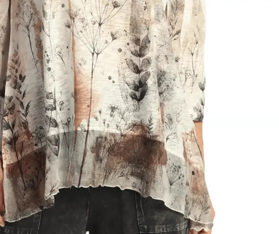 Jess & Jane Chiffon Contrast Botanical Tunic Top