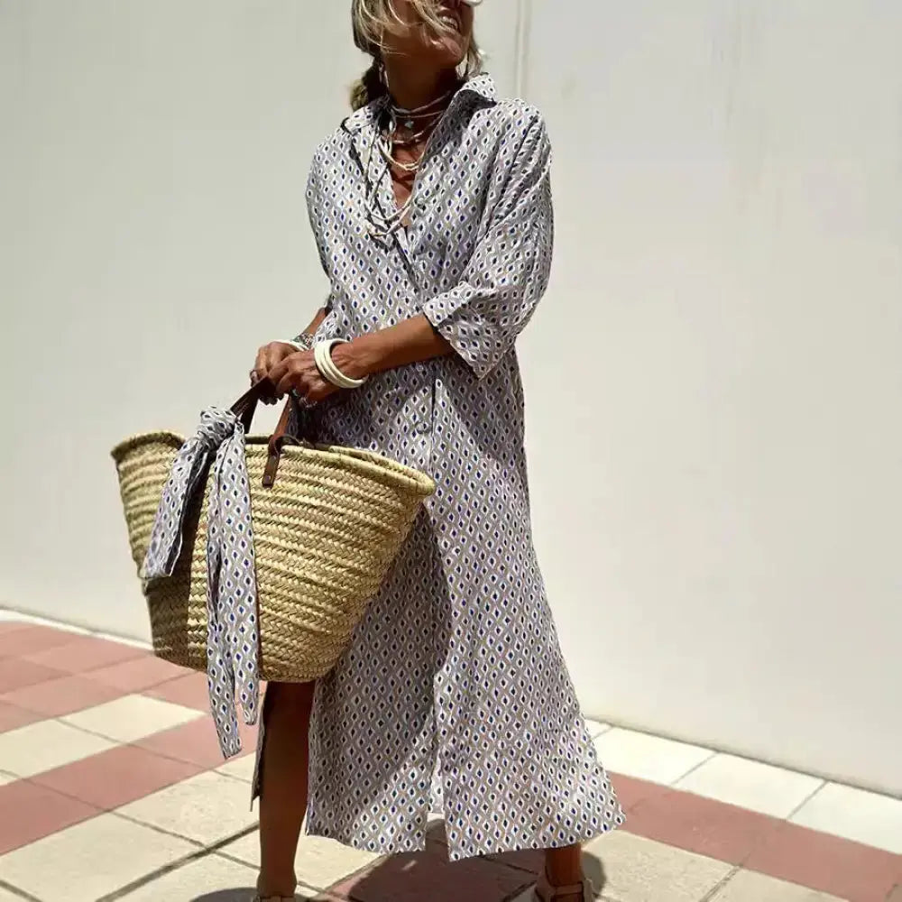 Women's Striped Belted Lapel Shirt Dress | Half Sleeve Midi Vicsxox