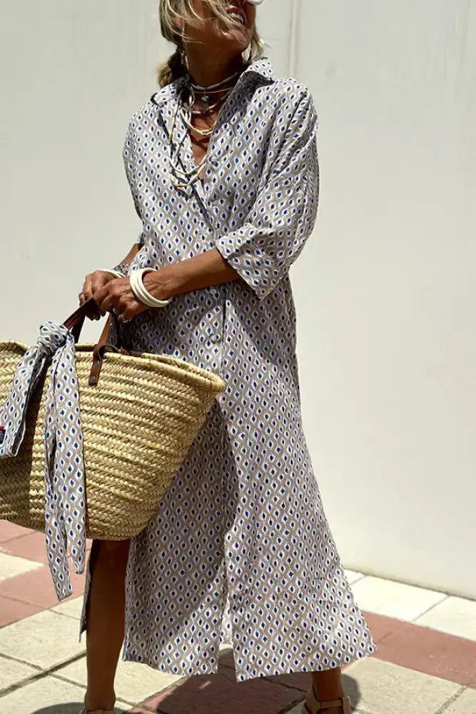 Women's Striped Belted Lapel Shirt Dress | Half Sleeve Midi Vicsxox