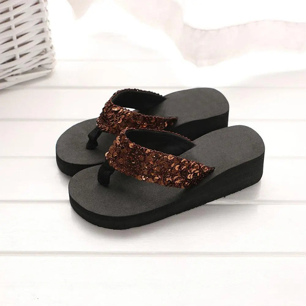 Summer Women Flip Flops Casual Sequins Anti-Slip Slippers Beach Flip Flat Sandals Beach Open Toe Shoes Womens Glitter Bling Fancy Slide Flat Low Sparkle Sandals Elegant Shoes Stevvex