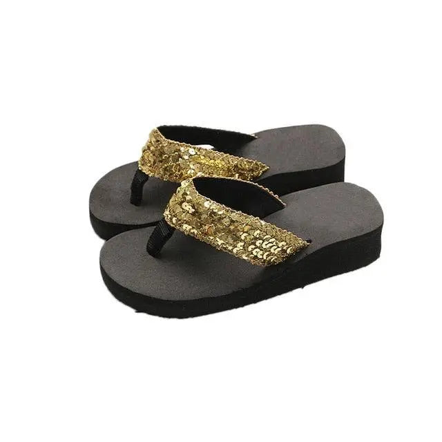 Summer Women Flip Flops Casual Sequins Anti-Slip Slippers Beach Flip Flat Sandals Beach Open Toe Shoes Womens Glitter Bling Fancy Slide Flat Low Sparkle Sandals Elegant Shoes Stevvex
