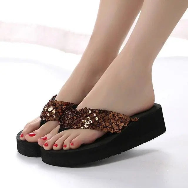 Summer Women Flip Flops Casual Sequins Anti-Slip Slippers Beach Flip Flat Sandals Beach Open Toe Shoes Womens Glitter Bling Fancy Slide Flat Low Sparkle Sandals Elegant Shoes Stevvex