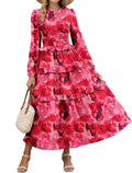 ZAFUL Smocked Tiered Maxi Dress with Long Puff Sleeves
